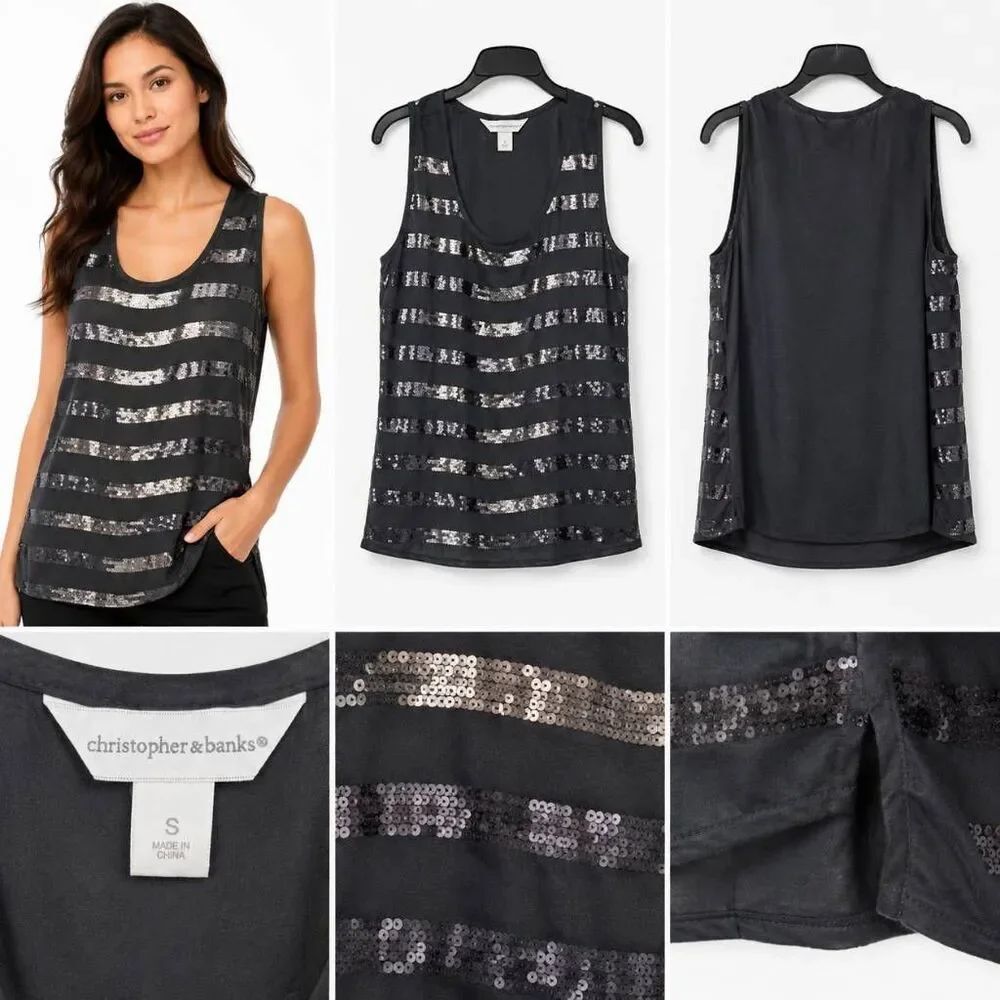 Christopherโ& Banks SMALL Black Sequin Tank Top